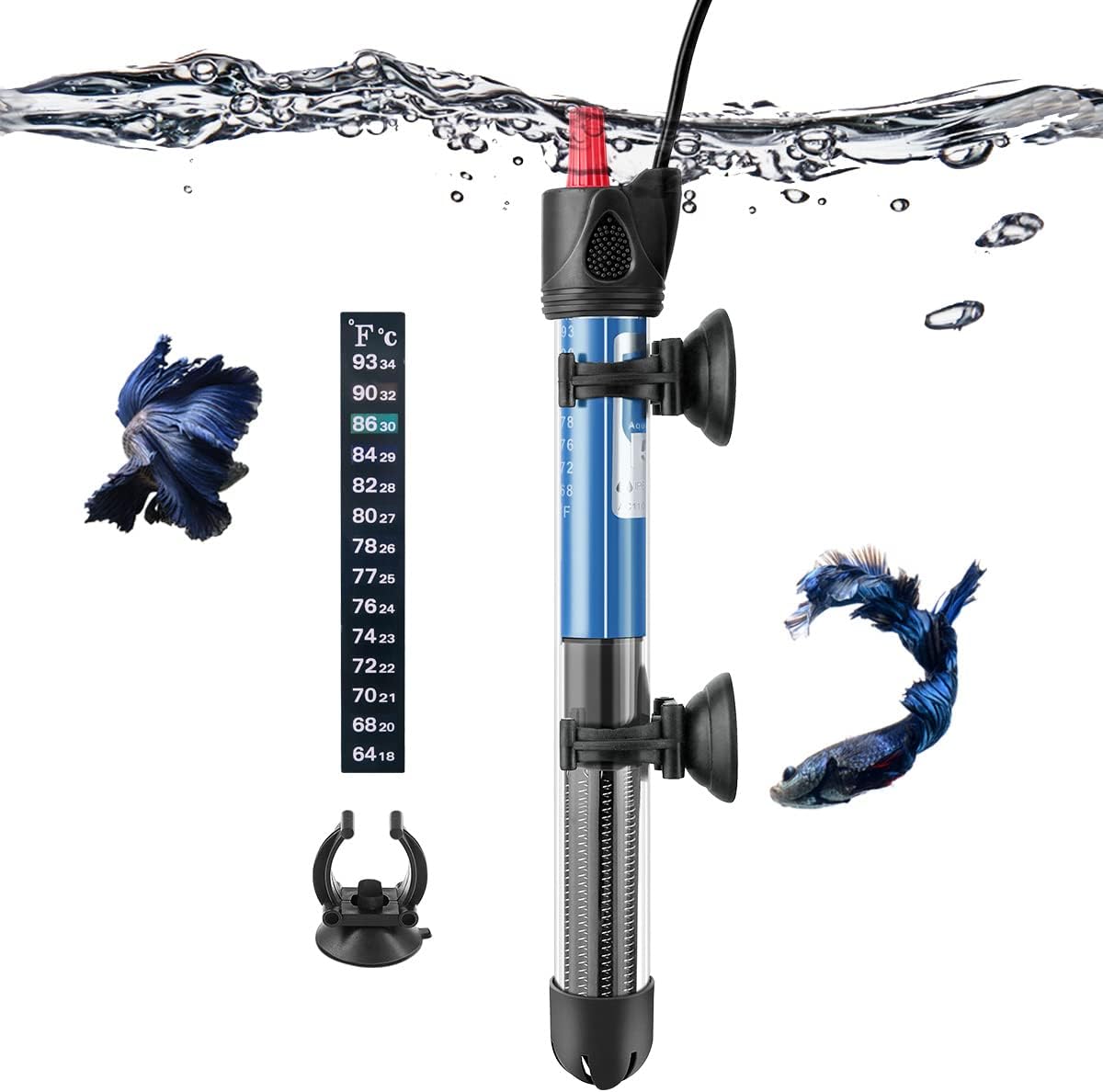 Hitop 25W/50W/100W/300W Adjustable Aquarium Heater, Submersible Glass Water Heater for 5-70 Gallon Fish Tank (50W)