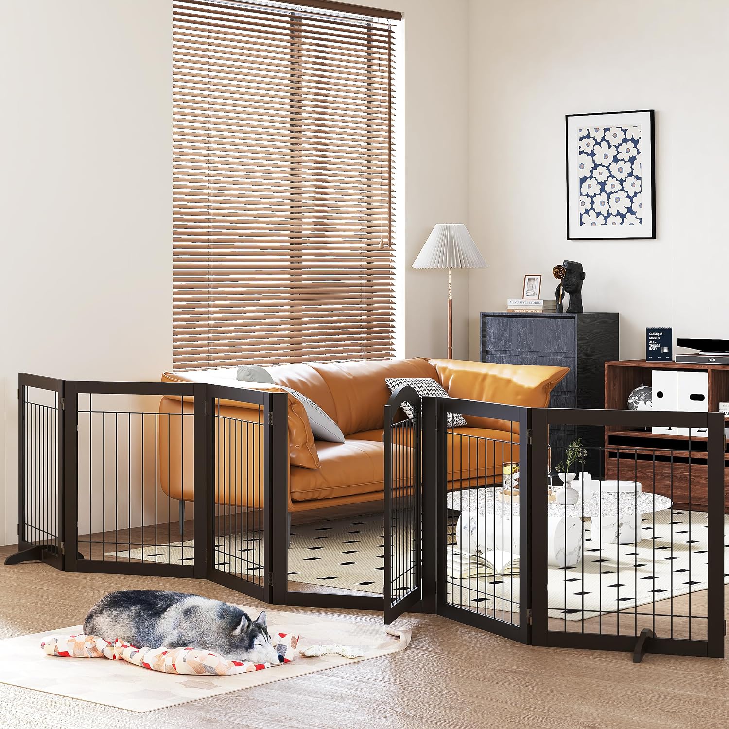 PAWLAND Dog Gate Indoor with Door, Freestanding, Foldable, 144 inch wide, 30 inch tall