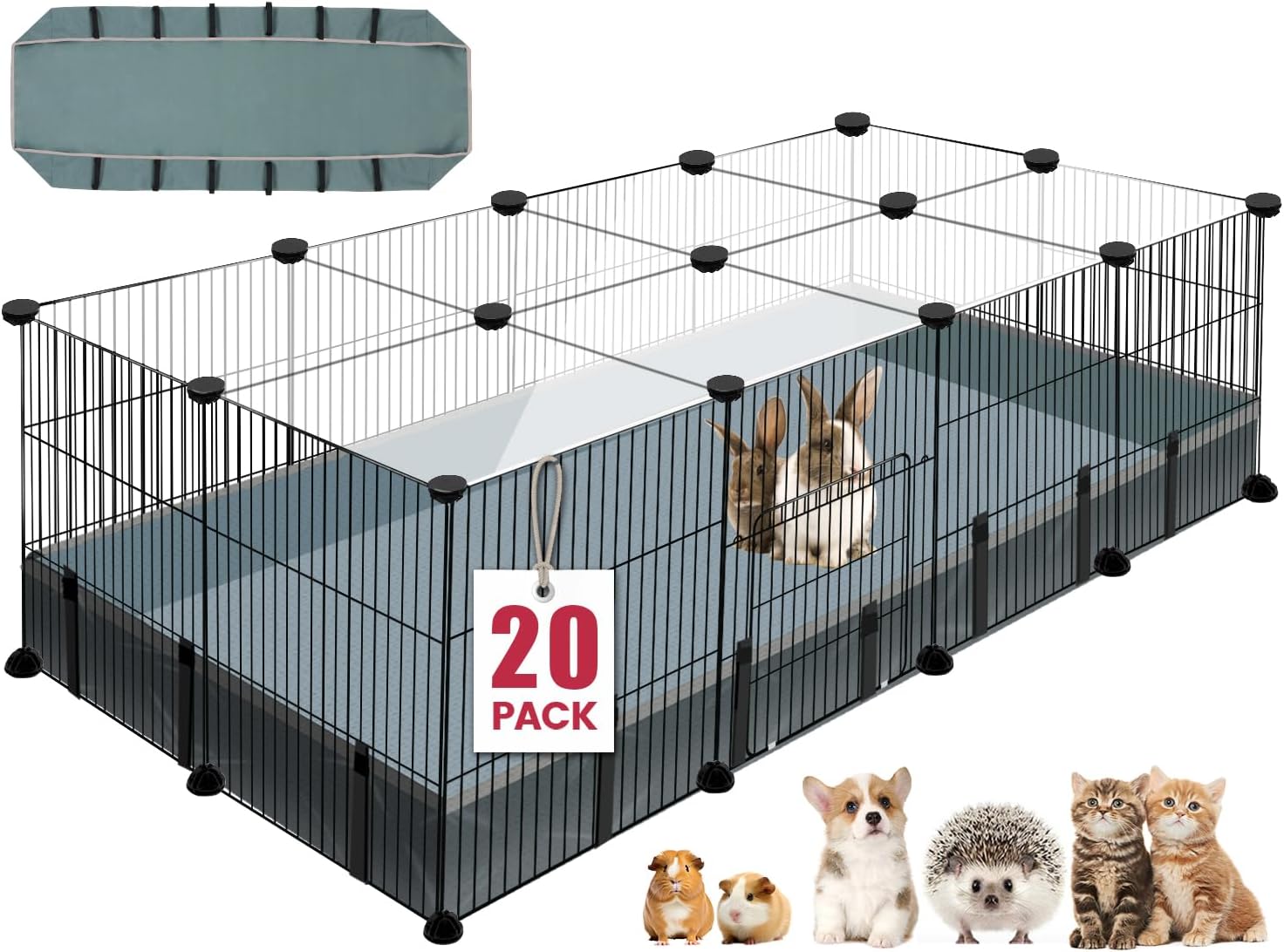 VISCOO 20 Panels Small Animal Playpen, 48" x 24" x 16" Rabbit Cage