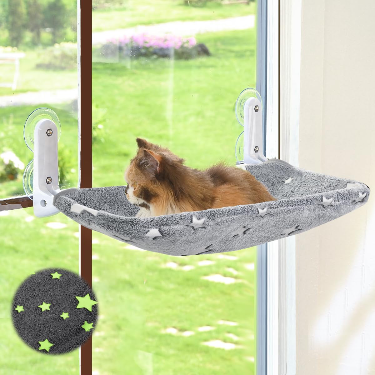 Zoratoo Glow in the Dark Cat Window Perch, Foldable Cordless Pet Hammock, M
