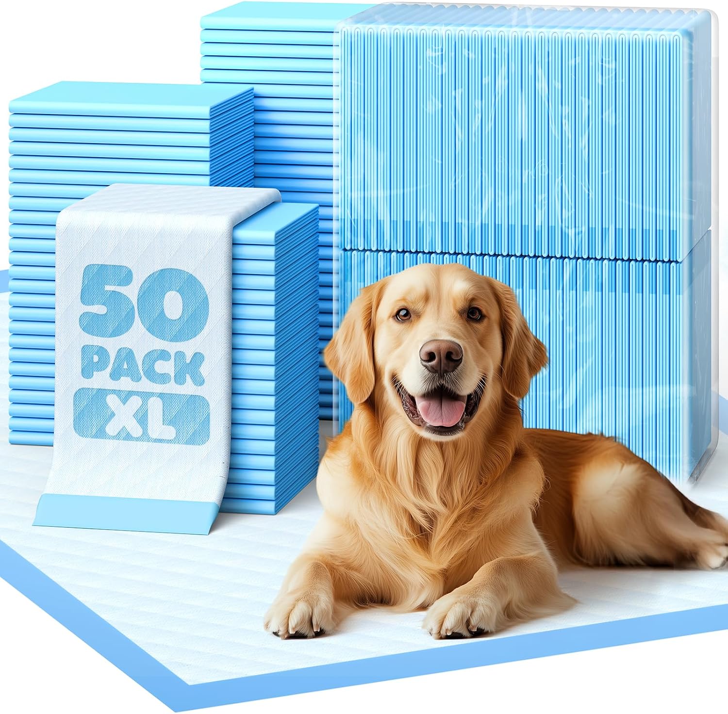 Powools Puppy Pads for Dogs, 34x28 in, 6-Layer Leakproof, 50-Pack