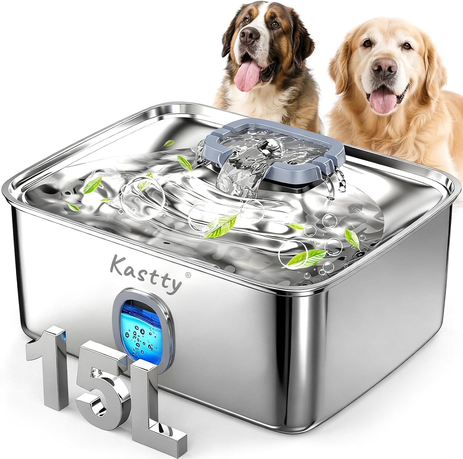 Kastty 4 Gal/15L Stainless Steel Dog Water Fountain for Large Dogs
