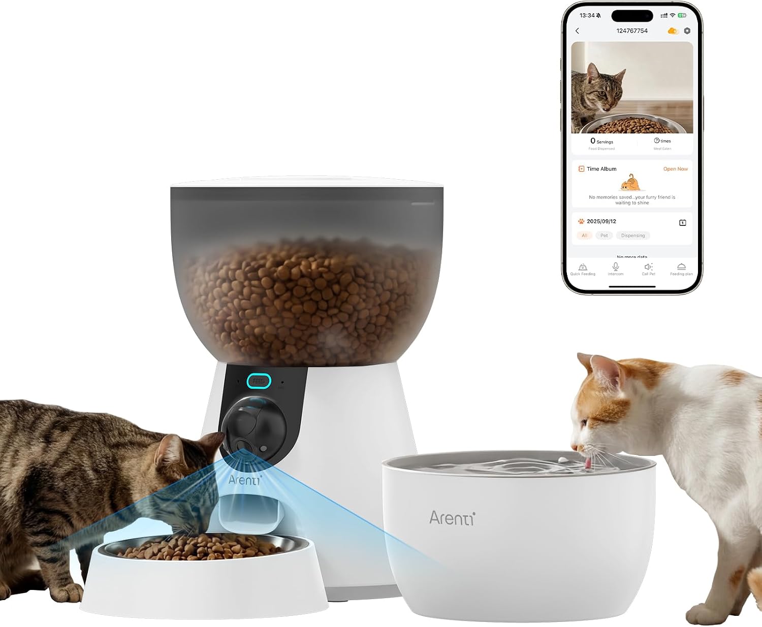 ARENTI 4L/17 Cups Automatic Cat Feeder and Water Fountain with Camera
