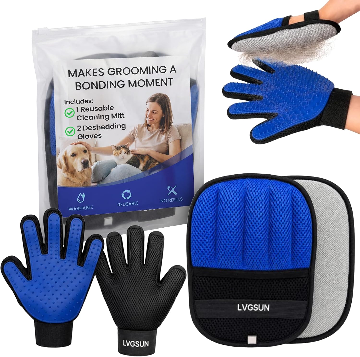 Cat Grooming Kit for Shedding, Deshedding Gloves + Self-Cleaning Mitt