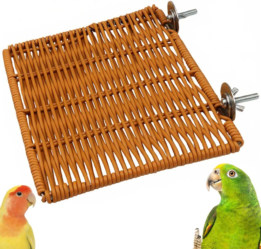 Bird Perch Platform Small Animals Perch Stand Rectangle Cage Accessory for Cockatiel Parrot (Brown)