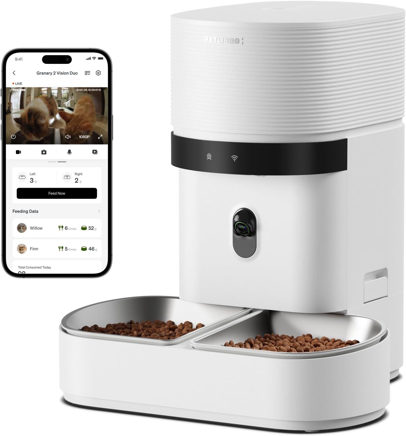 PETLIBRO Automatic Cat Feeder for 2 Cats with AI Recognition Camera