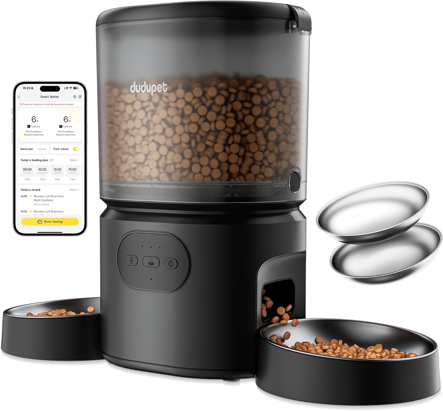 DUDUPET Automatic Cat Feeder for 2 Cats, Dual Cat Feeder with 5G WiFi APP