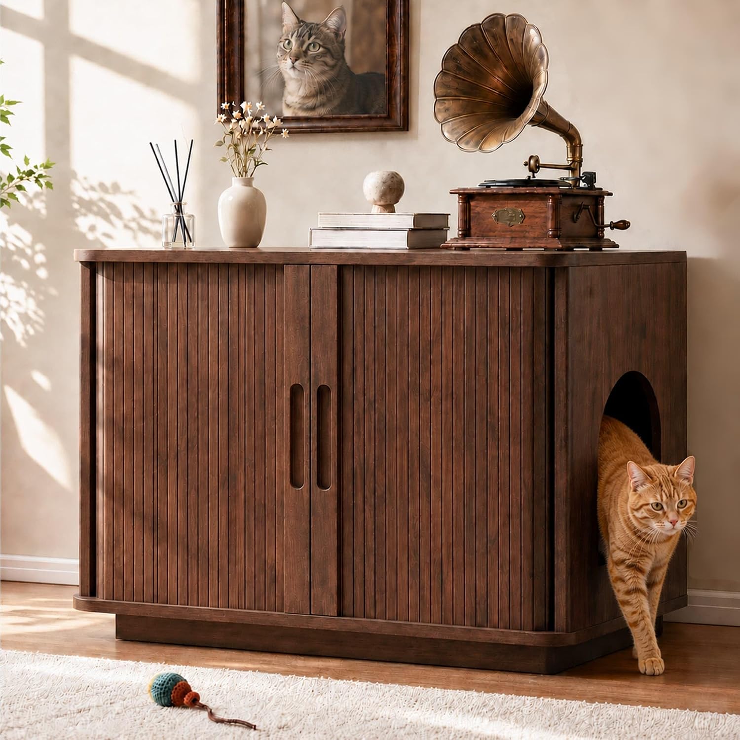 RAKTEN 31.5 inch Litter Box Enclosure, Hidden Cat Furniture Cabinet