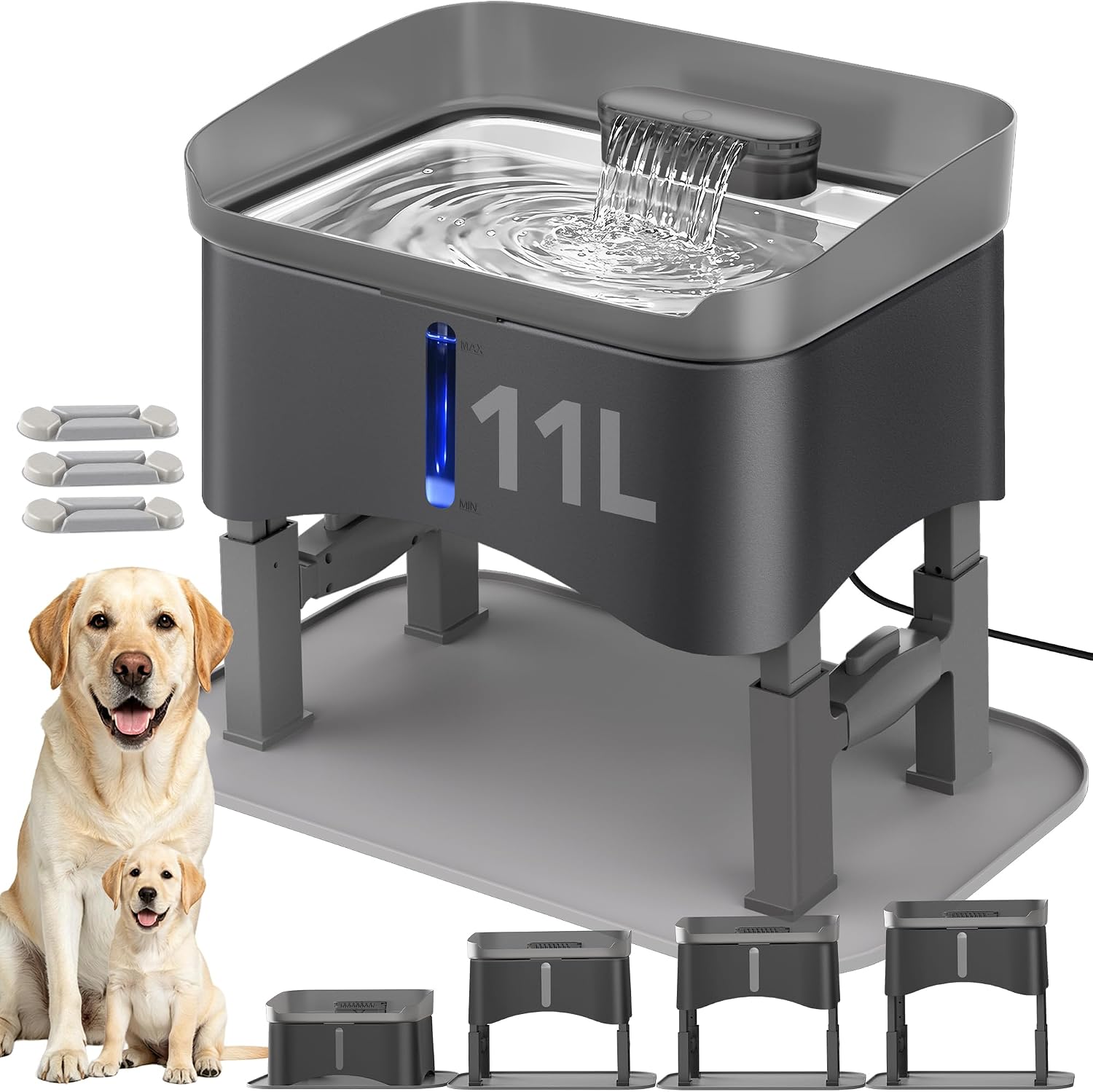 Twinsing 11L Elevated Dog Water Fountain No-Spill with 4 Heights Adjustable
