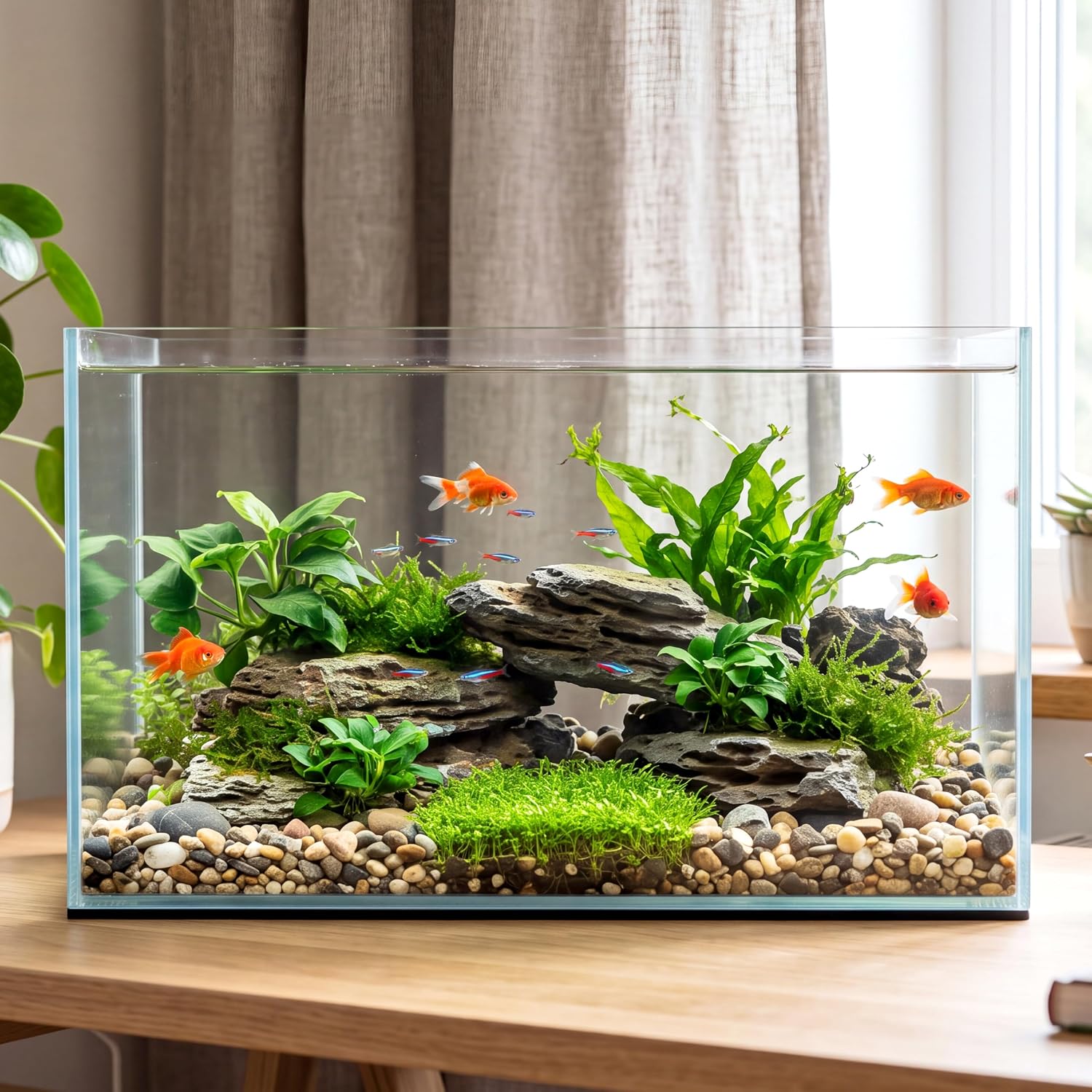 Cirrsondy 10 Gallon Ultra Clear Glass Fish Tank, Easy to Maintain Small Rimless Aquarium for Betta/Goldfish/Snails/Shrimp and Aquatic Planting