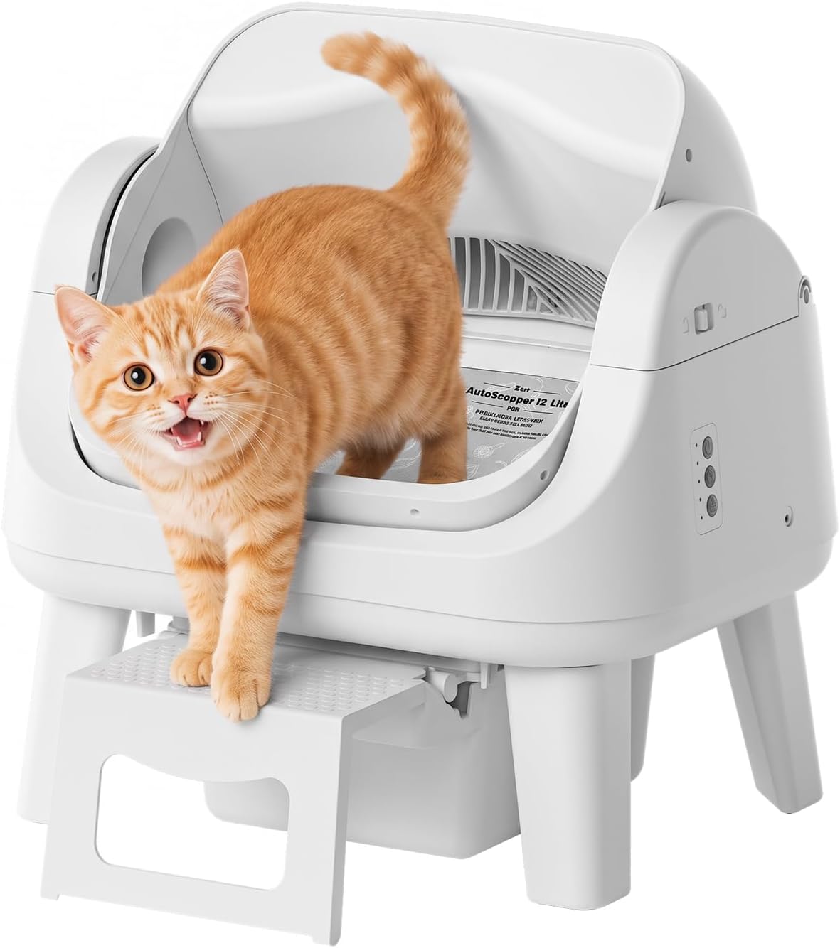 Automatic Cat Litter Box, Cat Litter Box Automatic Cleaning with Easy-Access Step for Cats 3-18 lb, Self Cleaning Cat Litter Box with 8L Waste Bin, No App