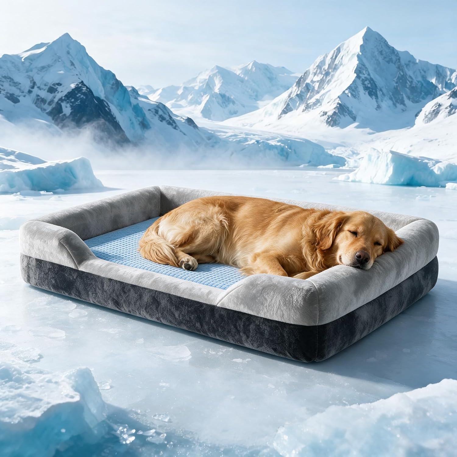 Extra Large Orthopedic Dog Bed for XL Dogs with Cooling Gel Solid Memory Foam, 2 Removable Washable Covers, 360 degree 7 inch Bolster Sides, Chew Resistant Waterproof Pet Sofa